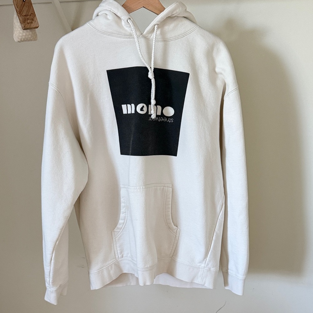 Men's White Graphic Pullover Hoodie with Black Square Print
